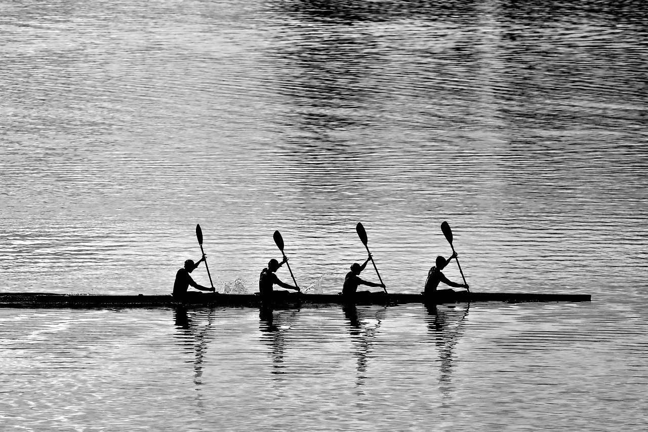 rowing, quartet, water sport