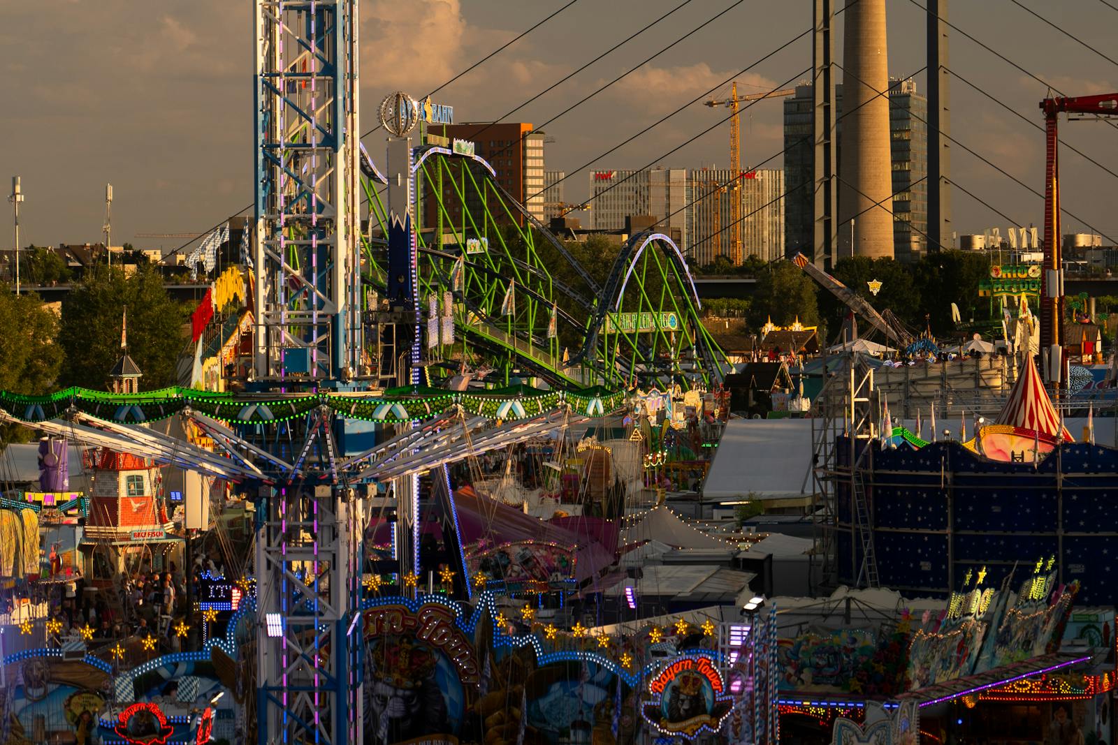 Colorful Panorama of Amusement Park Rides